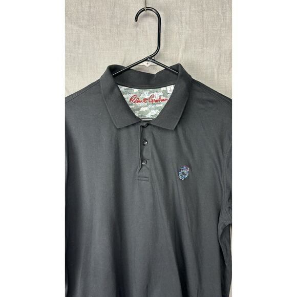 Robert Graham Polo Shirt Mens LRG Black With Embroidered Skull - Picture 1 of 8